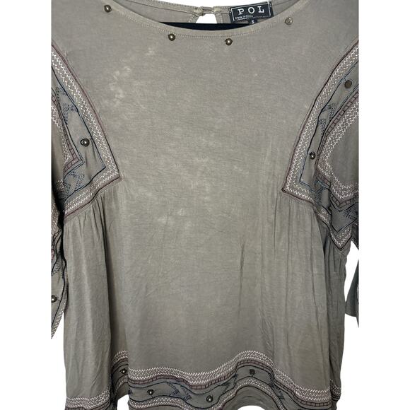 POL Embroidered Long Sleeve Boho 3/4 Sleeve Top – Size S (Oversized Fit)- NWOT - Picture 7 of 7